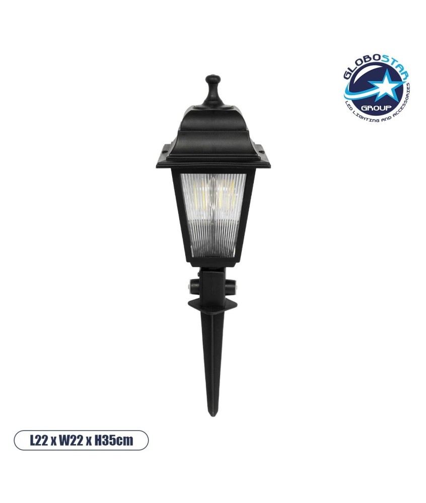 GloboStar® SOLME 203-0213 Vintage Καρφωτό Φωτιστικό Φαναράκι Μονόφωτο 1 x E27 IP44 Μαύρο & Διάφανο Πλαστικό - Μ22 x Π22 x Υ35cm